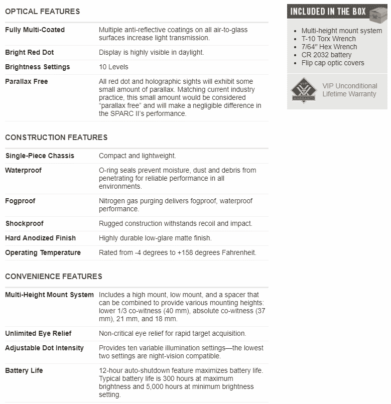 SPC-402 כוונת השלכה RED DOT לרוס"ר VORTEX SPARC II 2MOA
